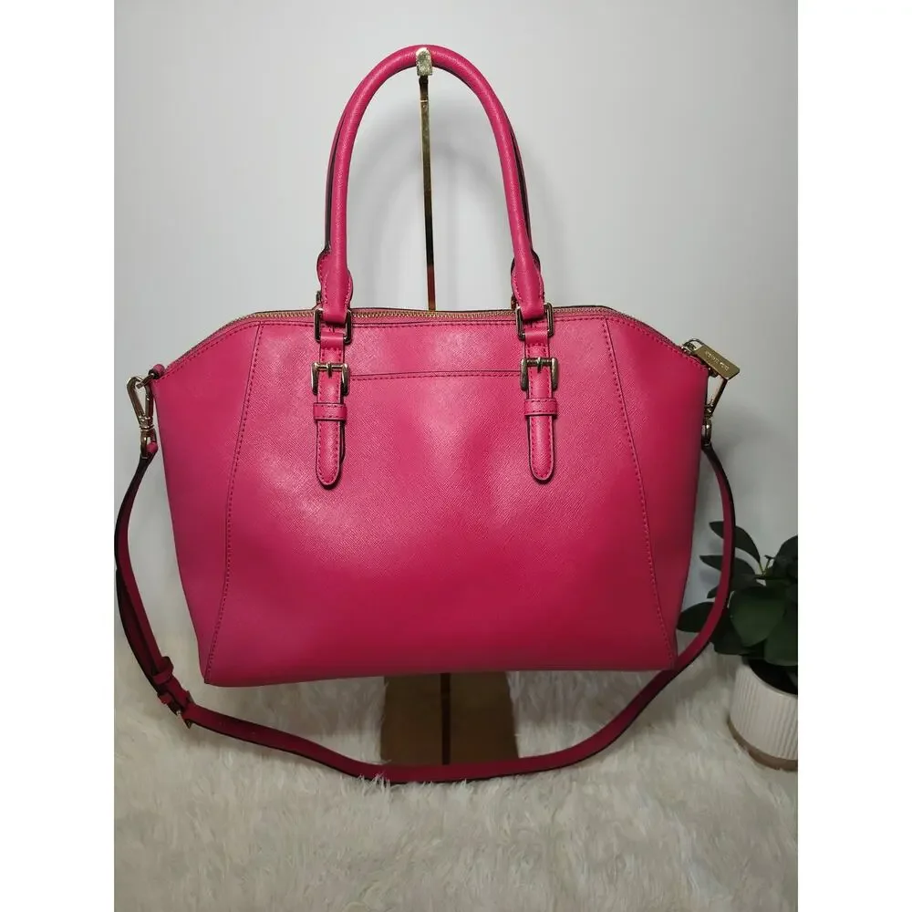Michael Kors Top Handle Satchel Pink Leather Gold Hardware Classic Preppy Bag